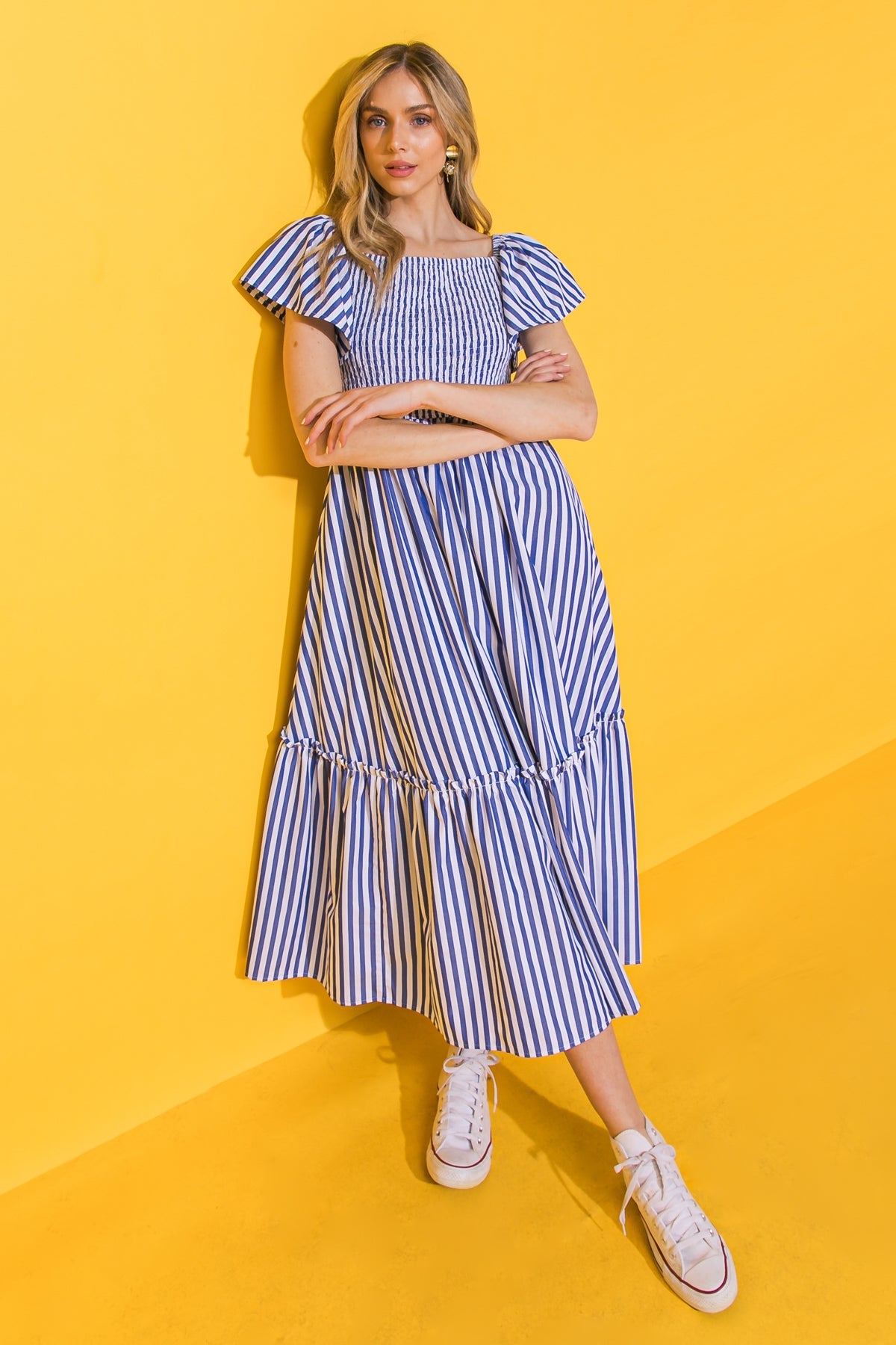 ALWAYS A VIBE WOVEN MIDI DRESS 