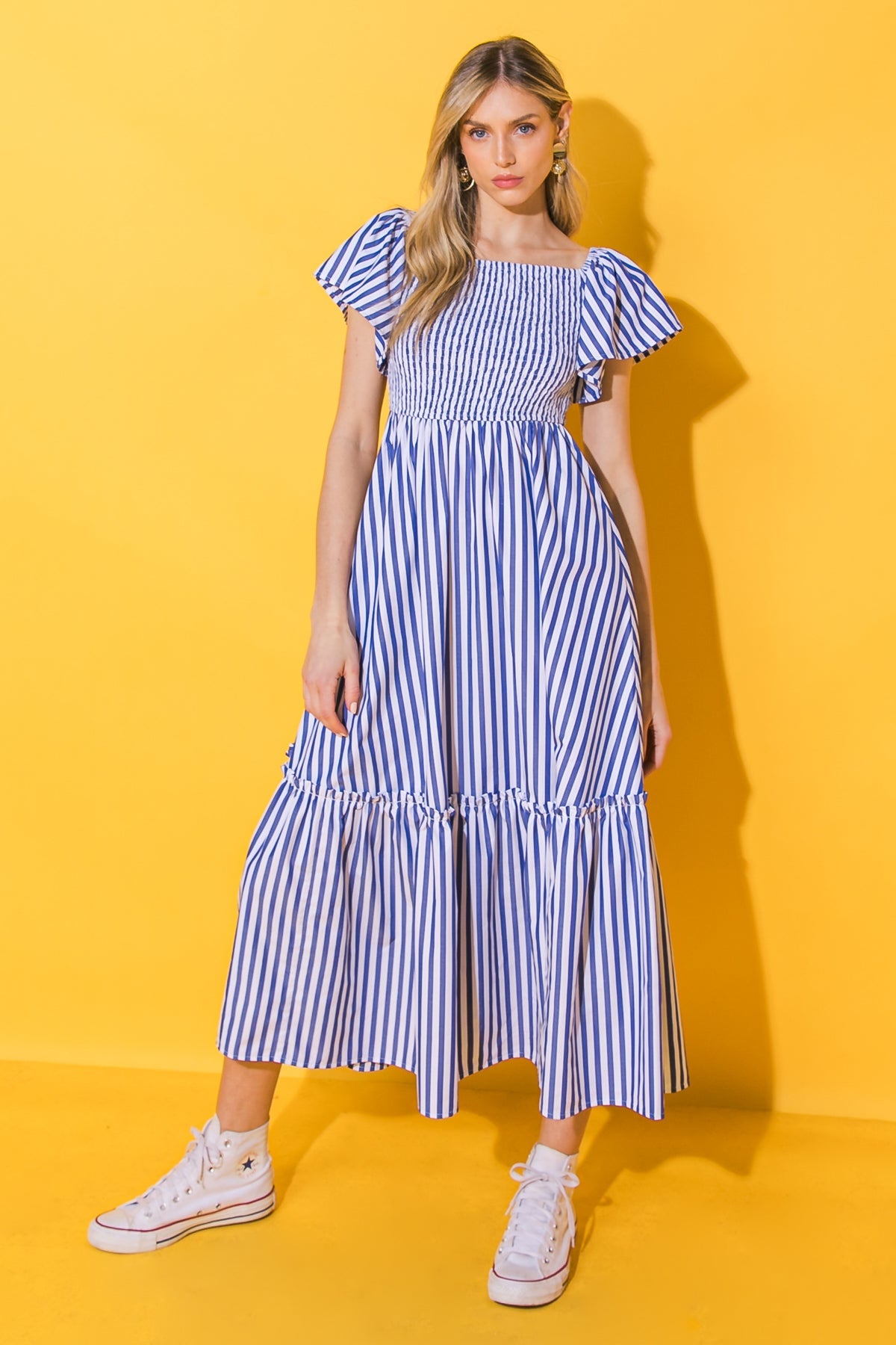 ALWAYS A VIBE WOVEN MIDI DRESS 