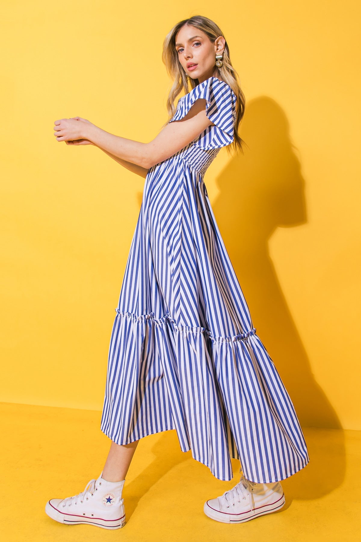 ALWAYS A VIBE WOVEN MIDI DRESS 
