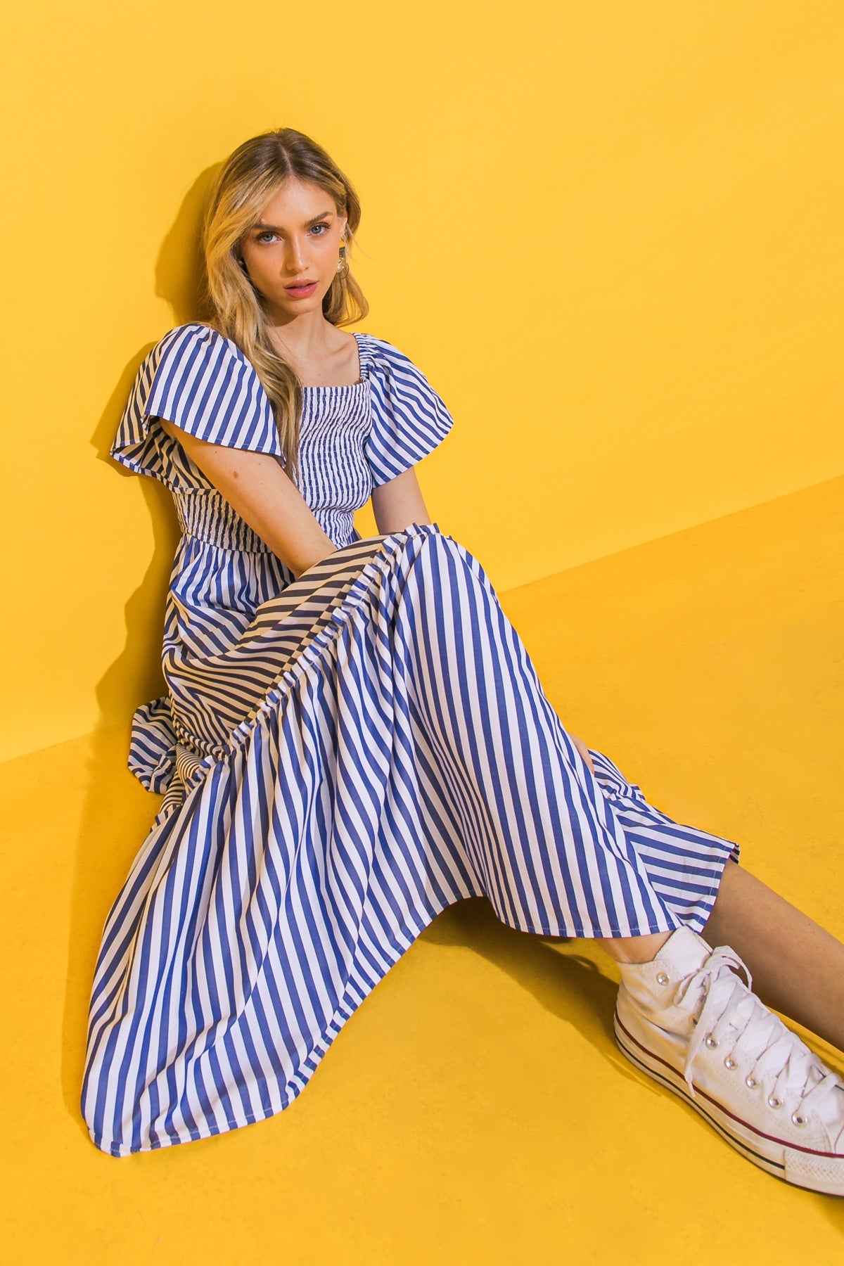 ALWAYS A VIBE WOVEN MIDI DRESS 