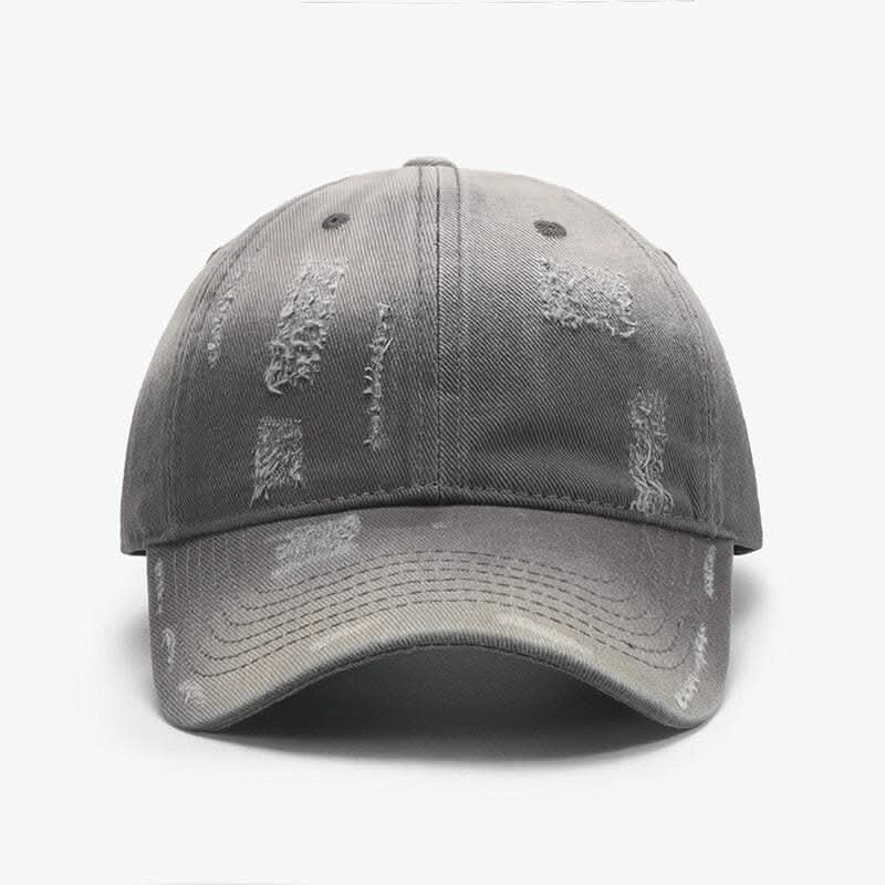 Adjustable cotton baseball cap with a classic design and distressed look.