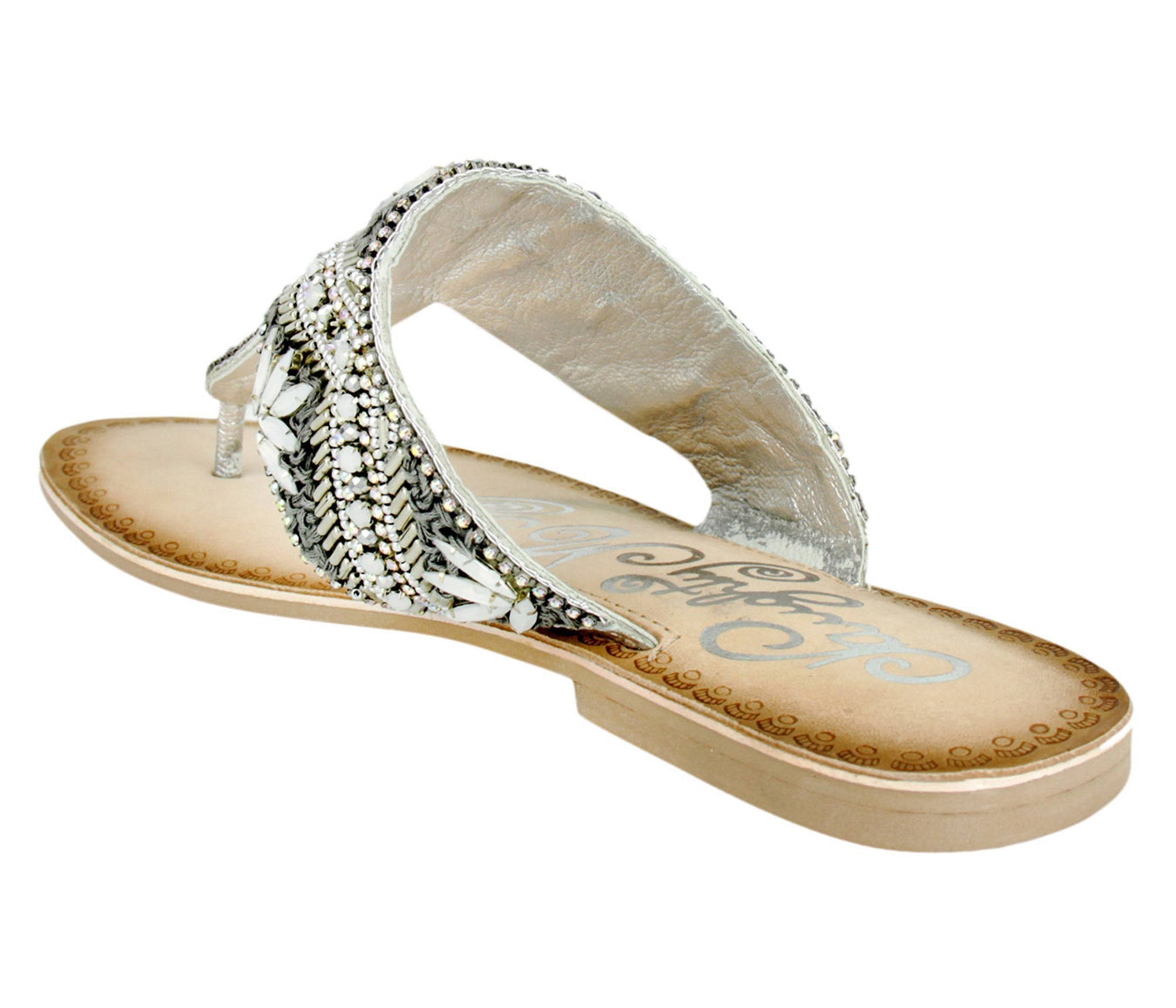 Amare Beaded Sandals Silver Leather Footbed Upper Glam Naughty Monkey