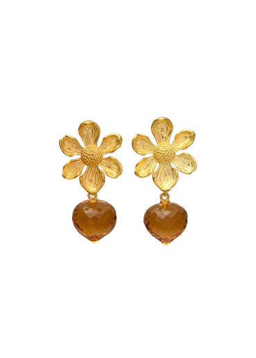 Ember Flower Earrings with Citrine Stone Drops in Sterling Silver and 18K Gold Plate - Love Salve 
