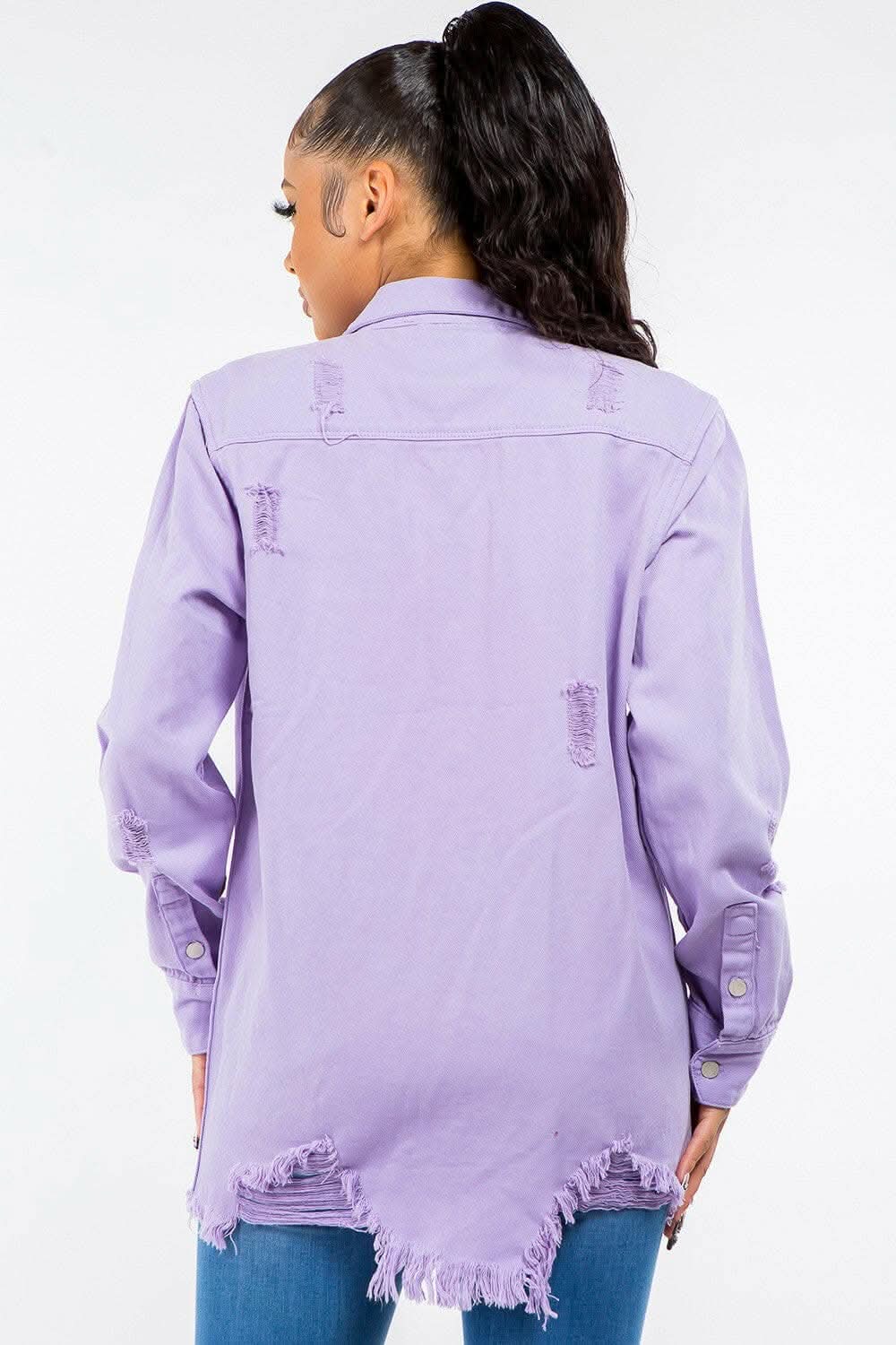 American Bazi Frayed Hem Distressed Denim Jacket - Love Salve 