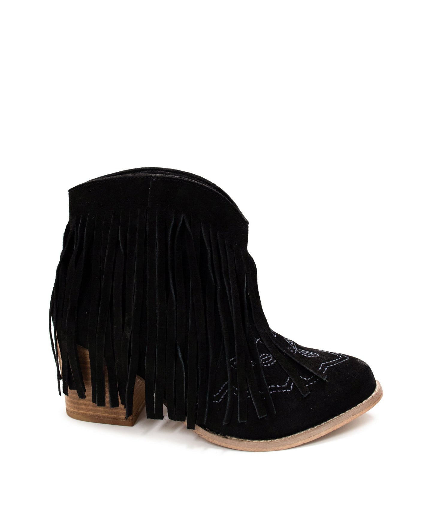Amos Fringe Ankle Bootie in Black Suede - Product detail view 110 Fashion Boots by Naughty Monkey