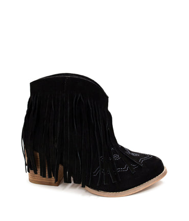 Amos Fringe Ankle Bootie in Black Suede - Product detail view 110 Fashion Boots by Naughty Monkey