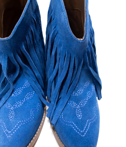 Amos Fringe Ankle Bootie in Blue Suede - Product image 6 110 Fashion Boots by Naughty Monkey