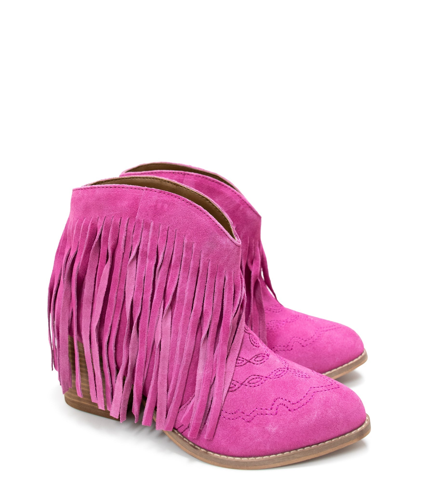 Amos Fringe Ankle Bootie Magenta Suede Western Details Naughty Monkey