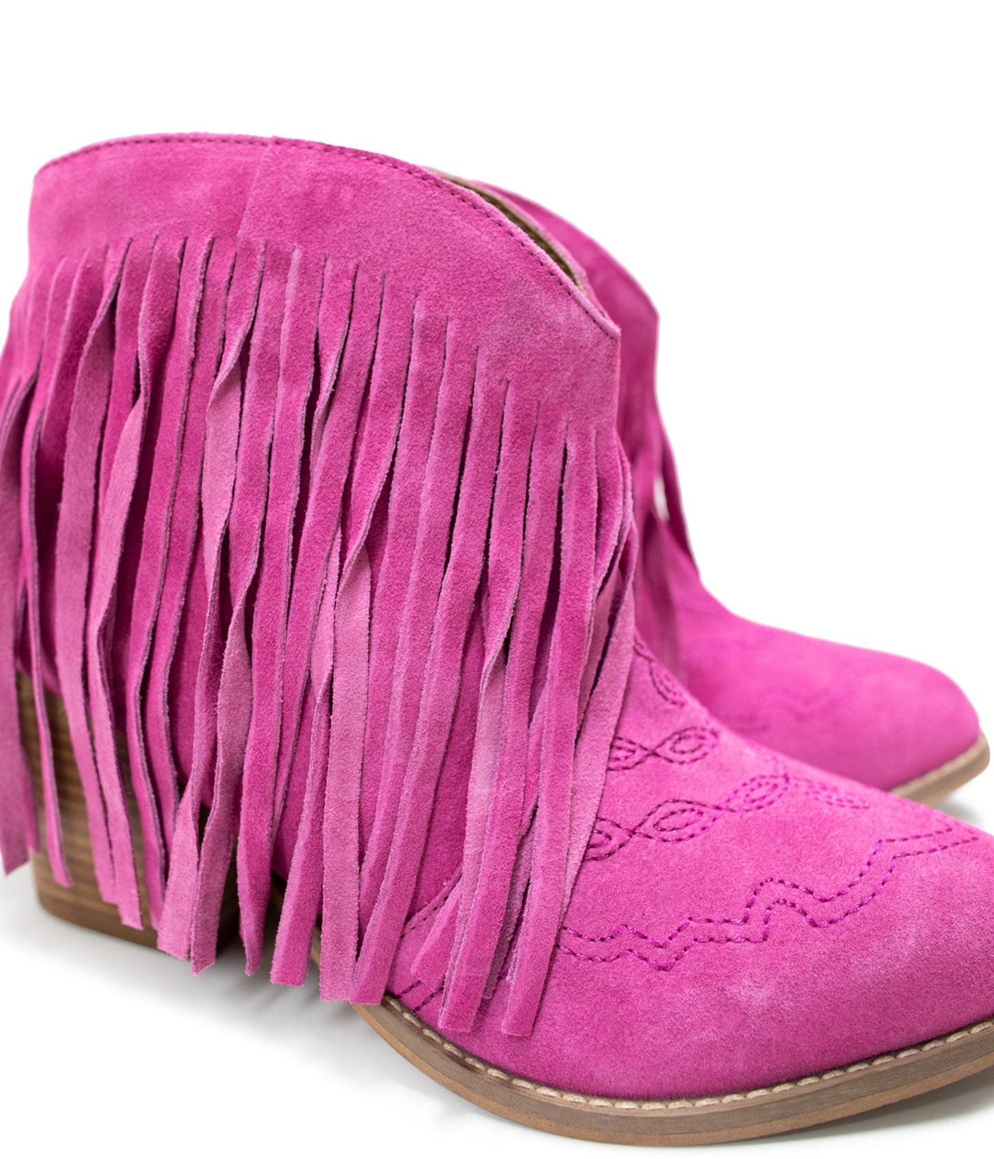 Amos Fringe Ankle Bootie in Magenta Suede - Product image 6 110 Fashion Boots by Naughty Monkey