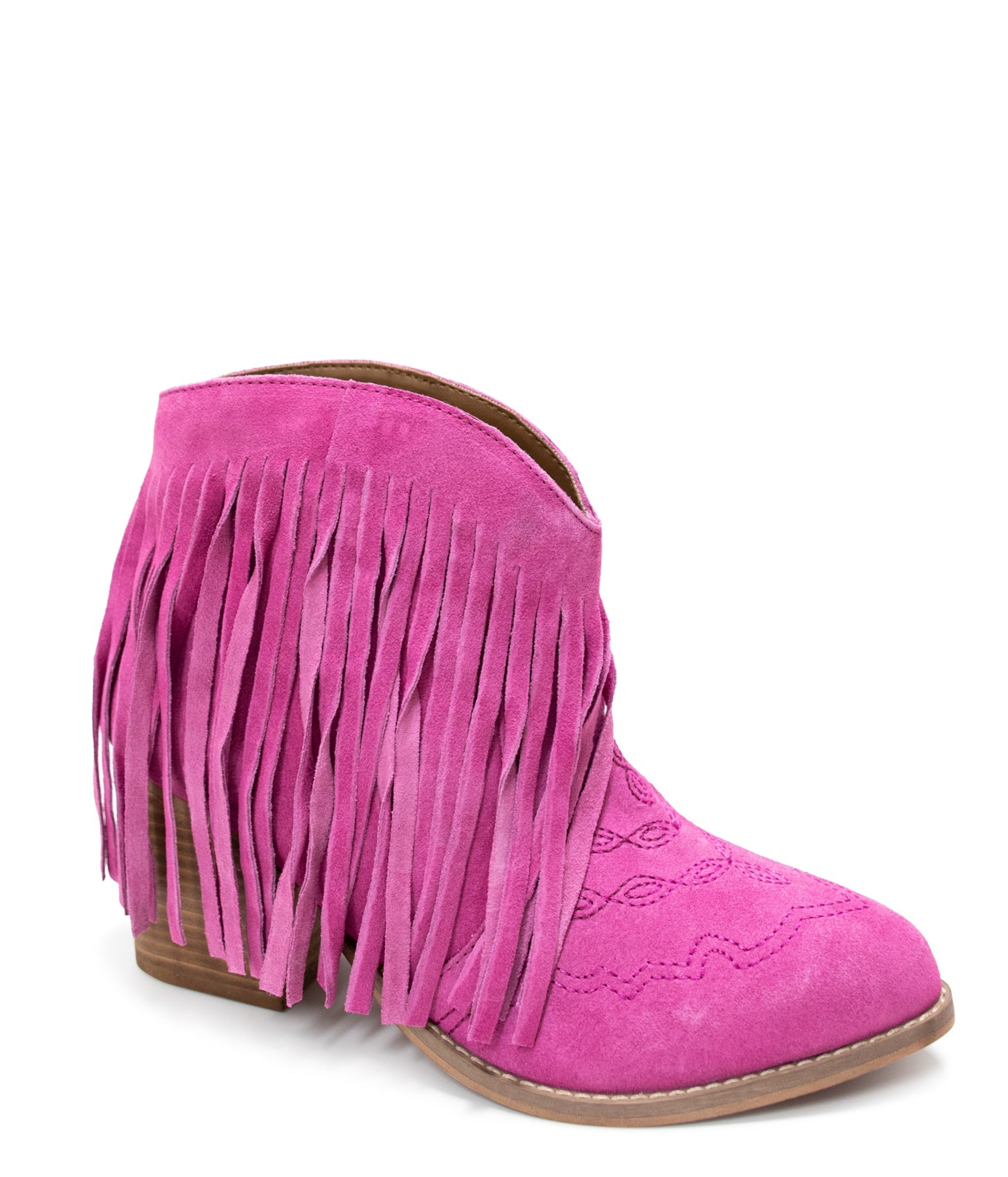 Amos Fringe Ankle Bootie in Magenta Suede - Product image 7 110 Fashion Boots by Naughty Monkey