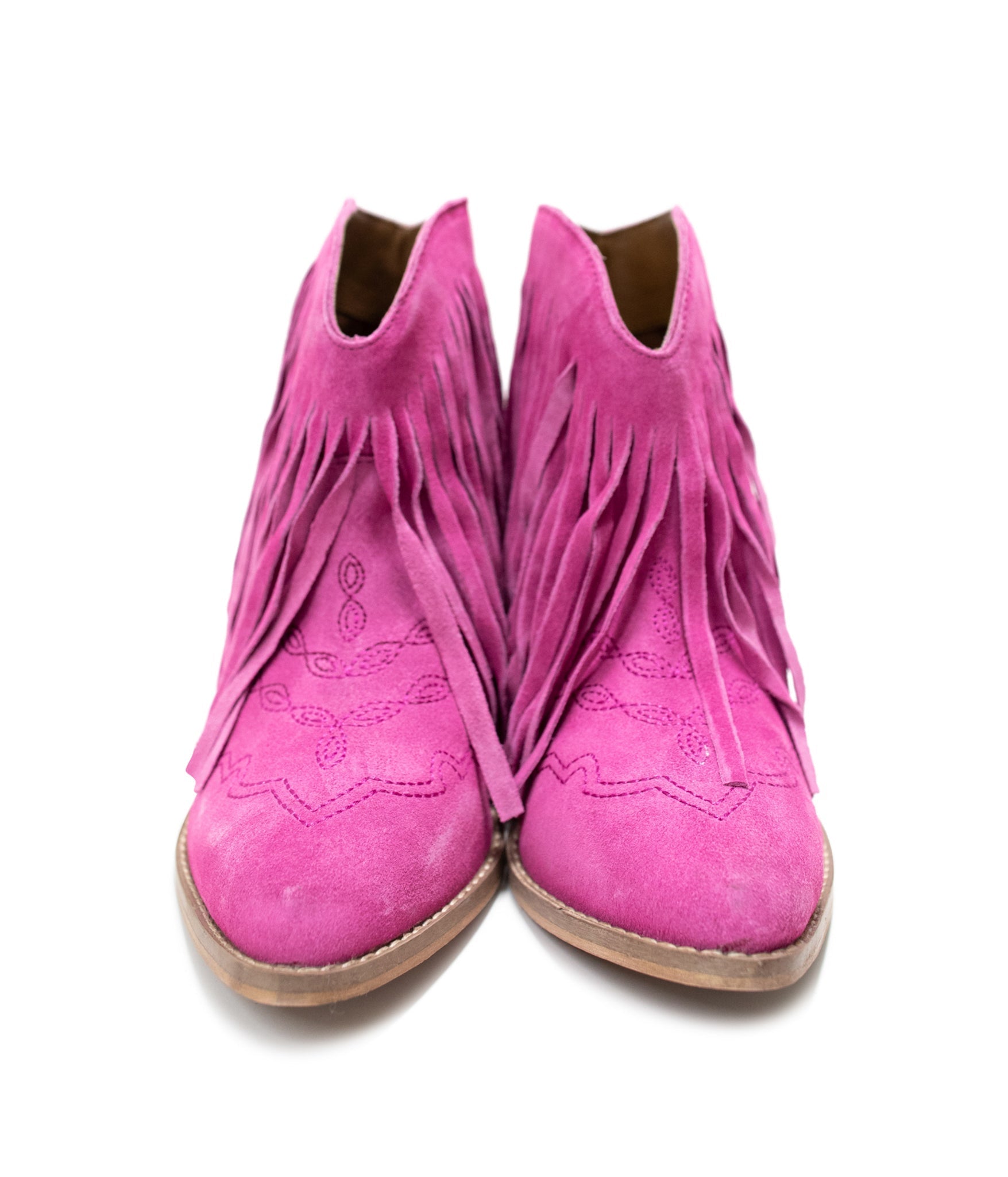 Amos Fringe Ankle Bootie in Magenta Suede - Product image 9 110 Fashion Boots by Naughty Monkey