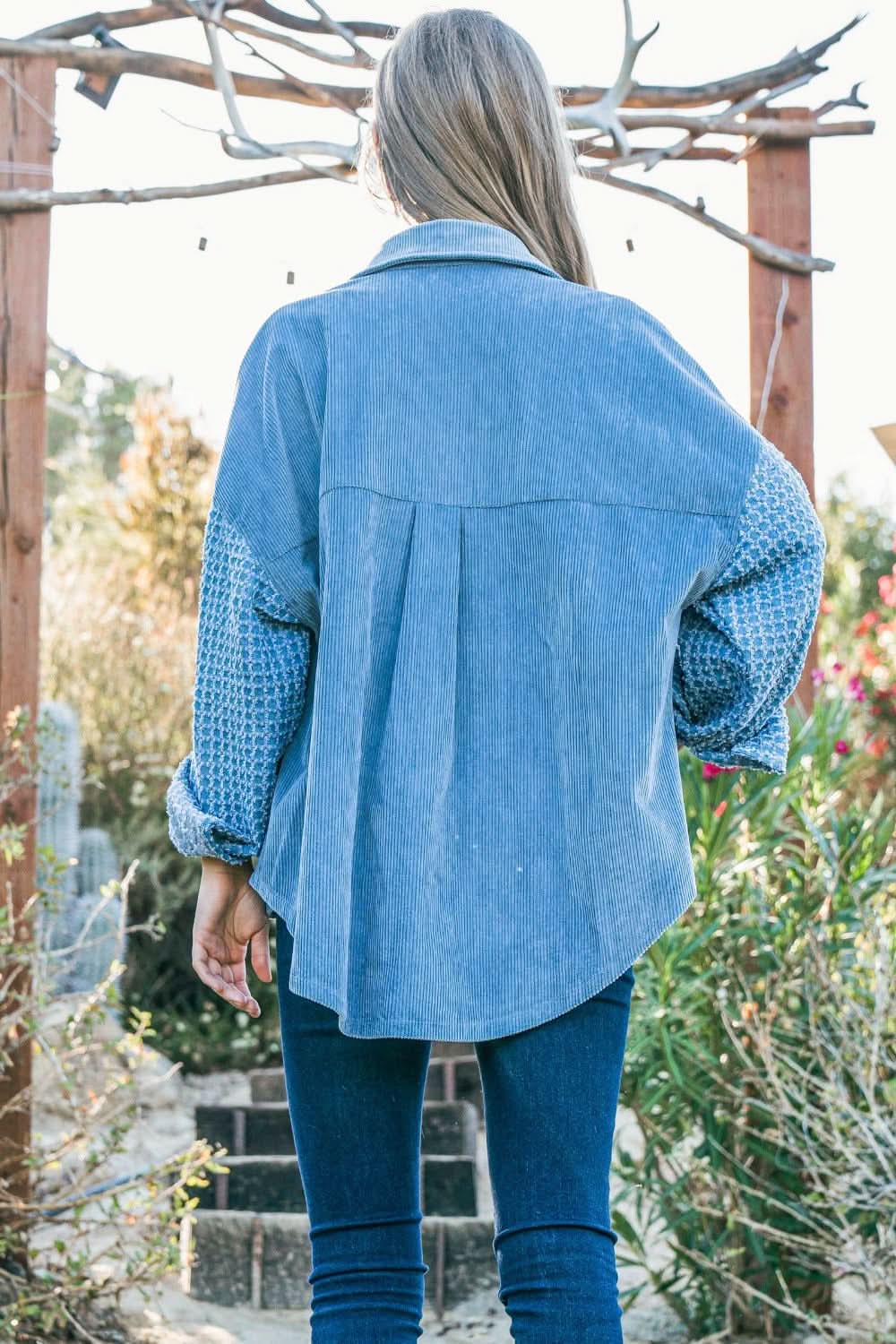 And The Why Button Down Corduroy Contrast Texture Long Sleeve Shacket - Love Salve 