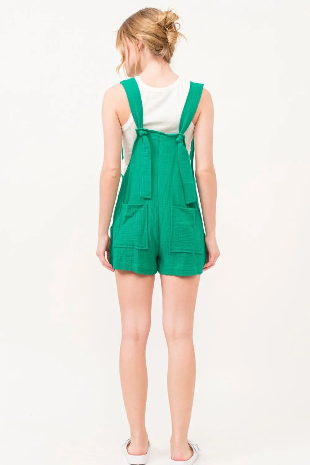 And The Why Button Up Tie Back Sleeveless Romper - Love Salve 