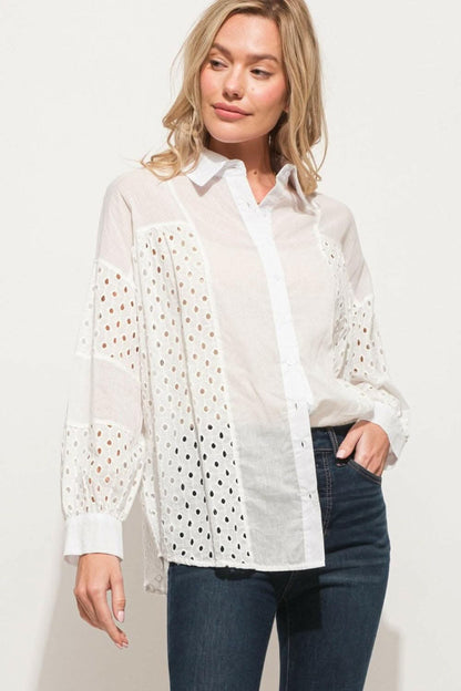 And The Why Eyelet Long Sleeve Button Down Shirt - Love Salve 