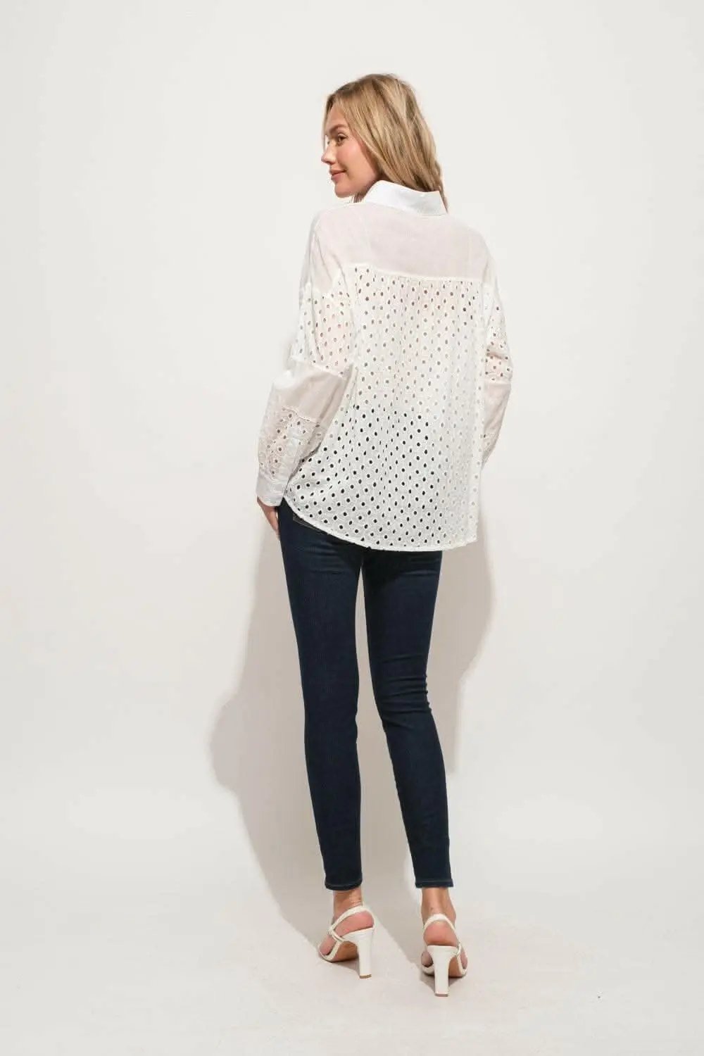 And The Why Eyelet Long Sleeve Button Down Shirt - Love Salve 
