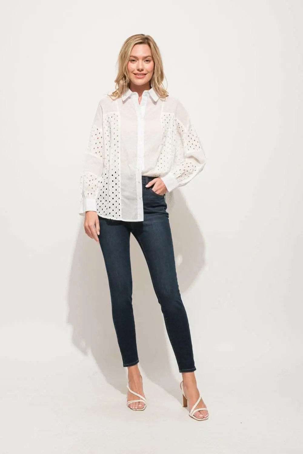 And The Why Eyelet Long Sleeve Button Down Shirt - Love Salve 