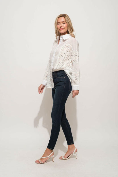 And The Why Eyelet Long Sleeve Button Down Shirt - Love Salve 