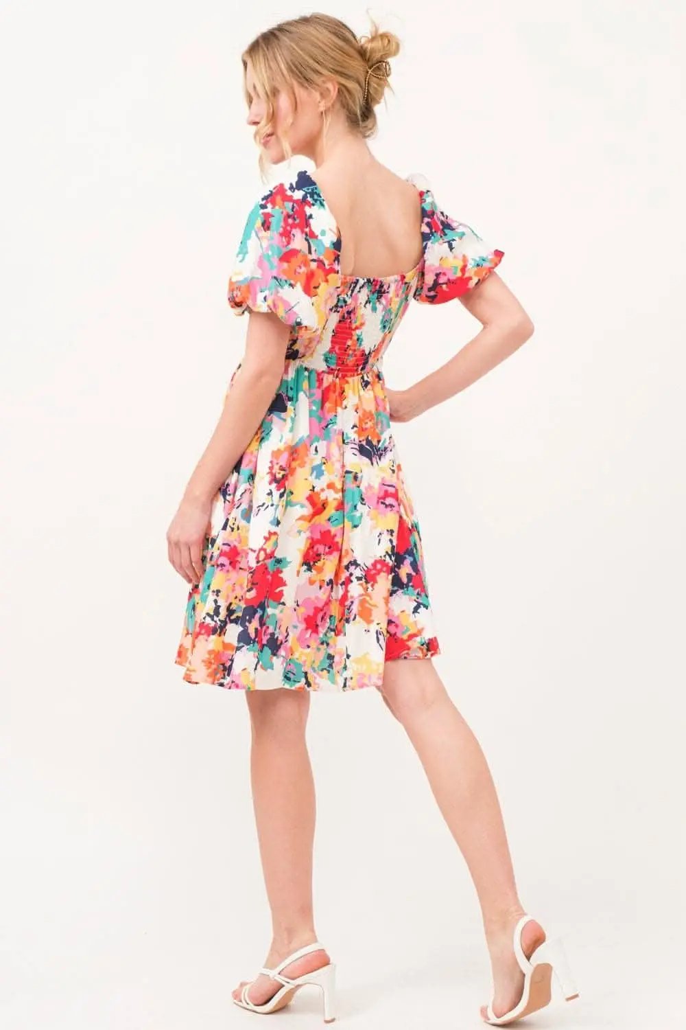 And The Why Square Neck Puff Sleeve Floral Dress Delight - Love Salve 