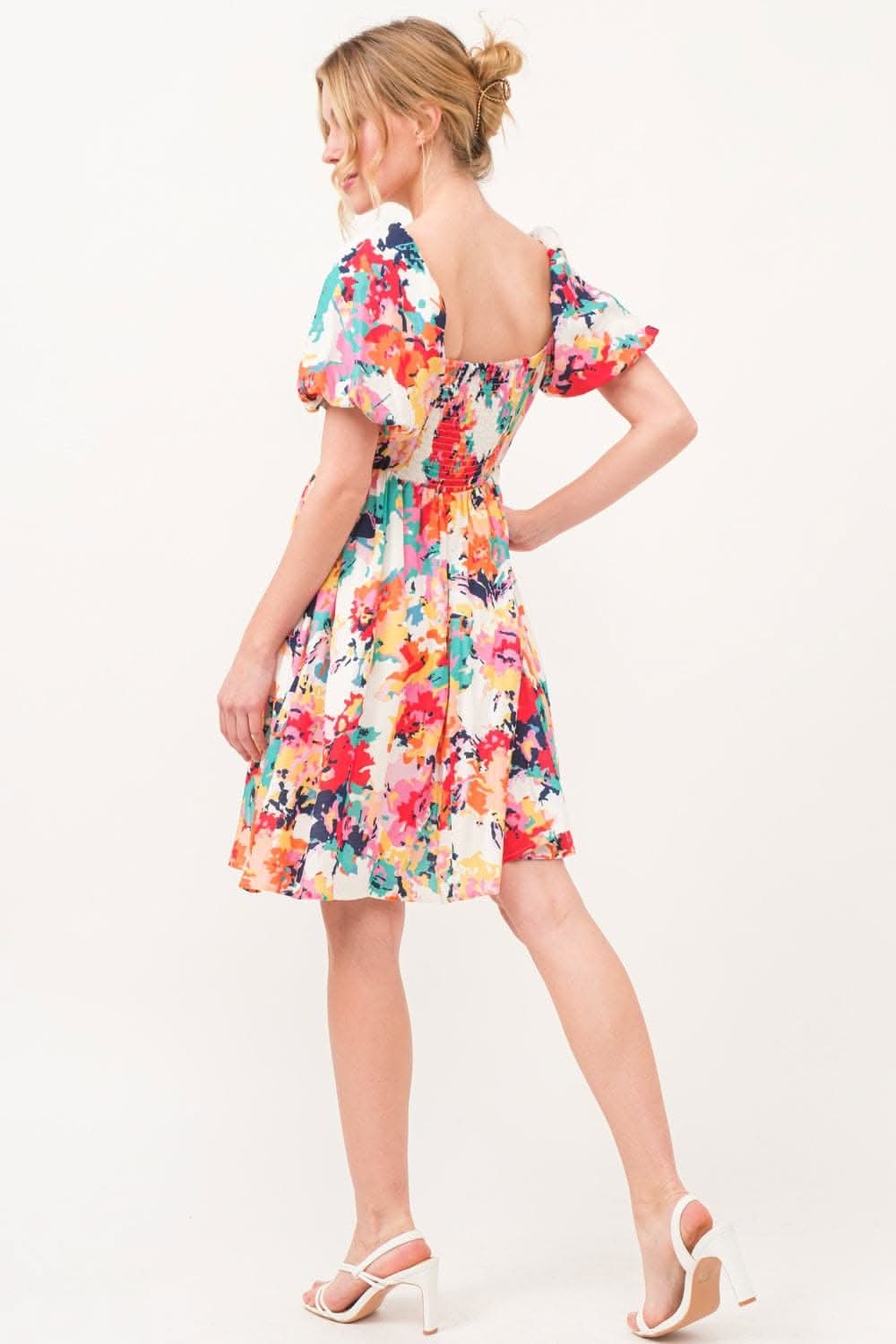 And The Why Square Neck Puff Sleeve Floral Dress Delight - Love Salve 