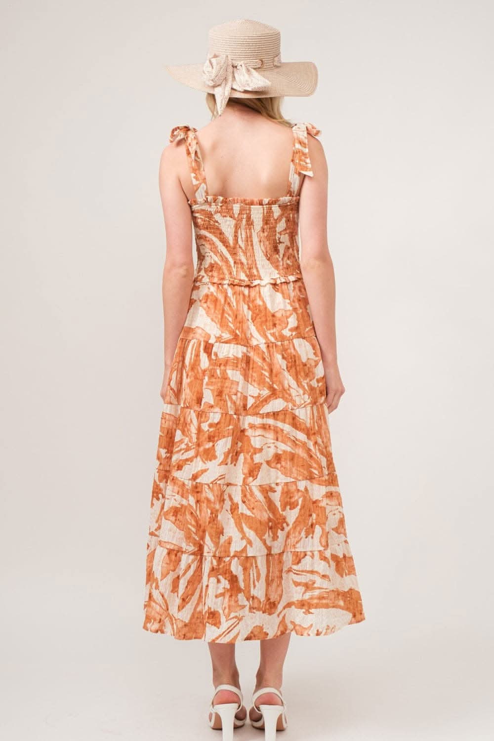 And The Why Tie Shoulder Smocked Midi Tiered Dress - Love Salve 