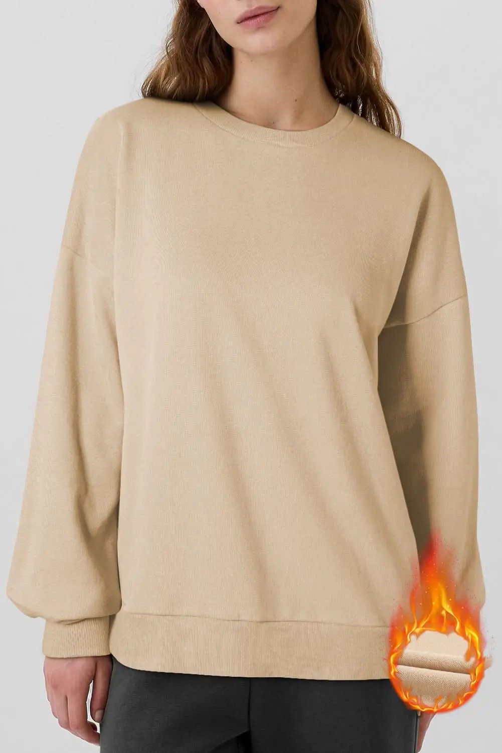 Apricot Solid Fleece Lined Drop Shoulder High Low Sweatshirt - Love Salve 