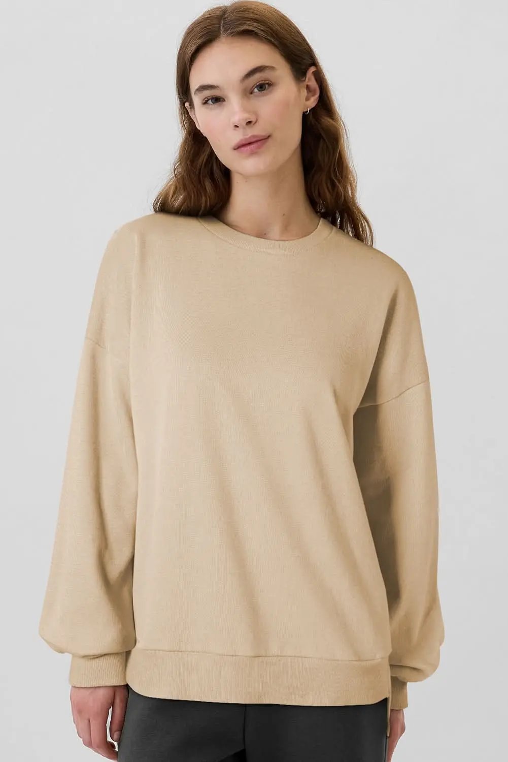Apricot Solid Fleece Lined Drop Shoulder High Low Sweatshirt - Love Salve 