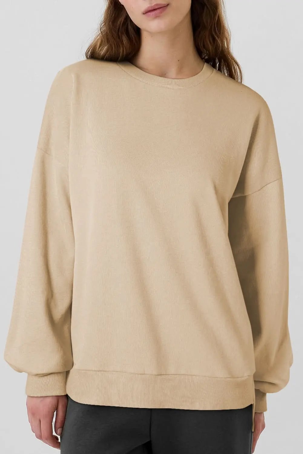 Apricot Solid Fleece Lined Drop Shoulder High Low Sweatshirt - Love Salve 
