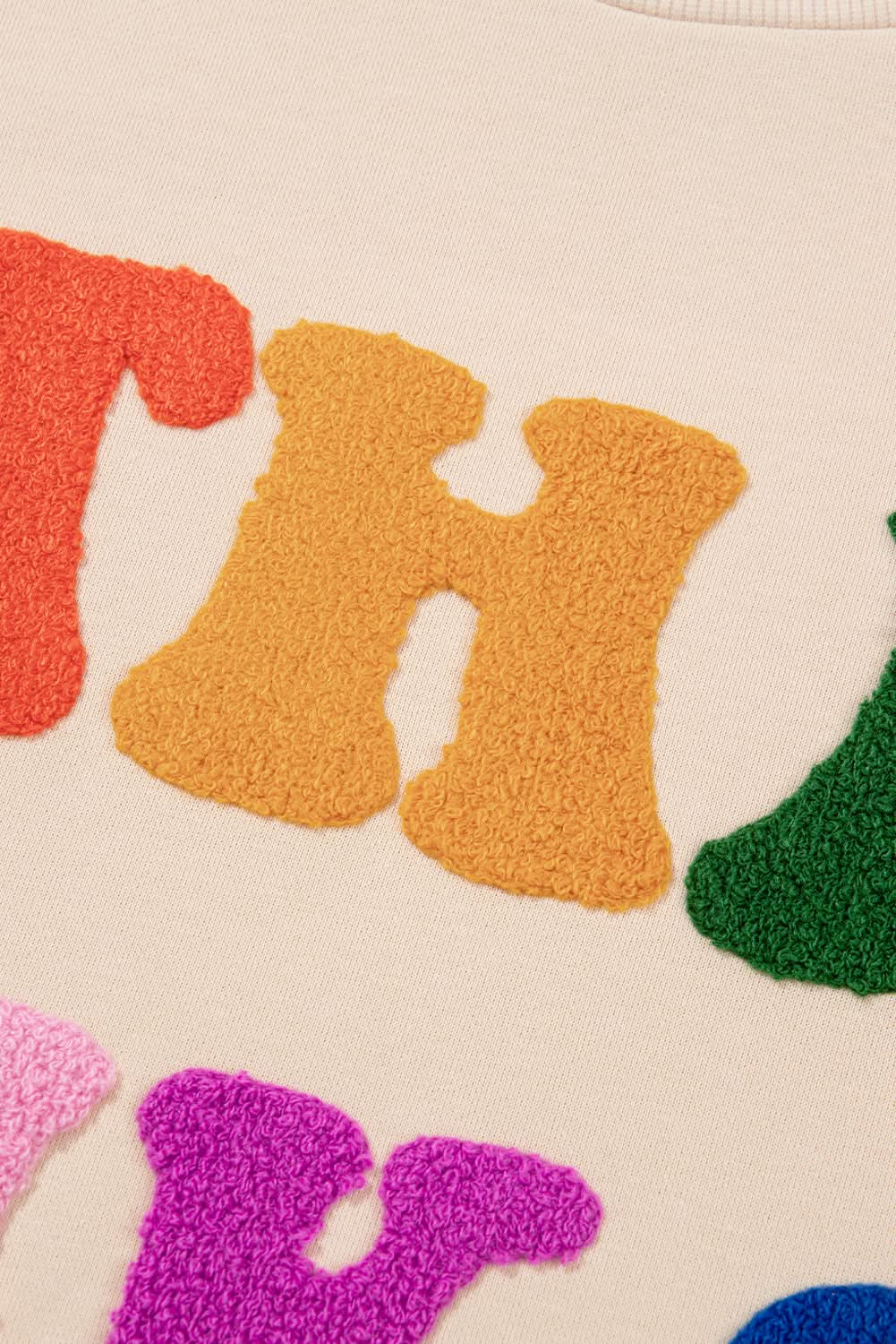 Apricot THANKS Chenille Embroidered Drop Shoulder Graphic Sweatshirt - Love Salve 