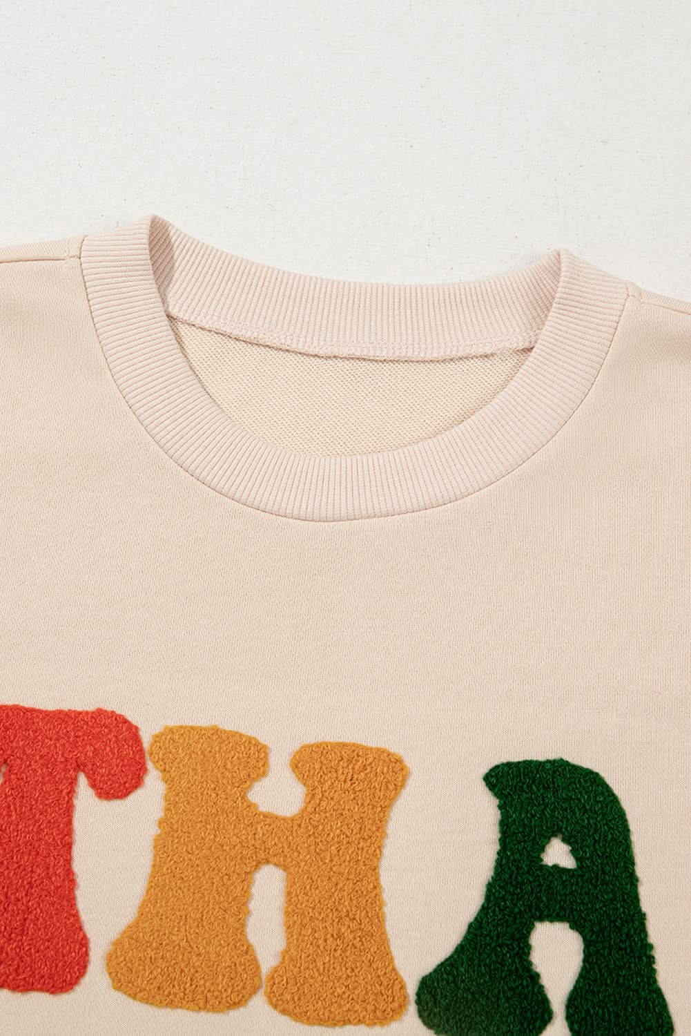 Apricot THANKS Chenille Embroidered Drop Shoulder Graphic Sweatshirt 