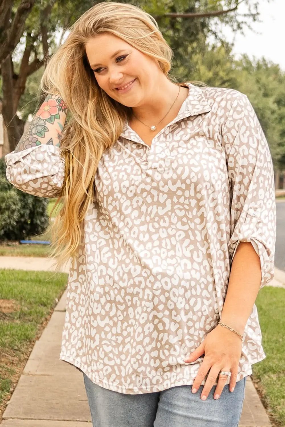 Apricot leopard print plus size top - Love Salve 