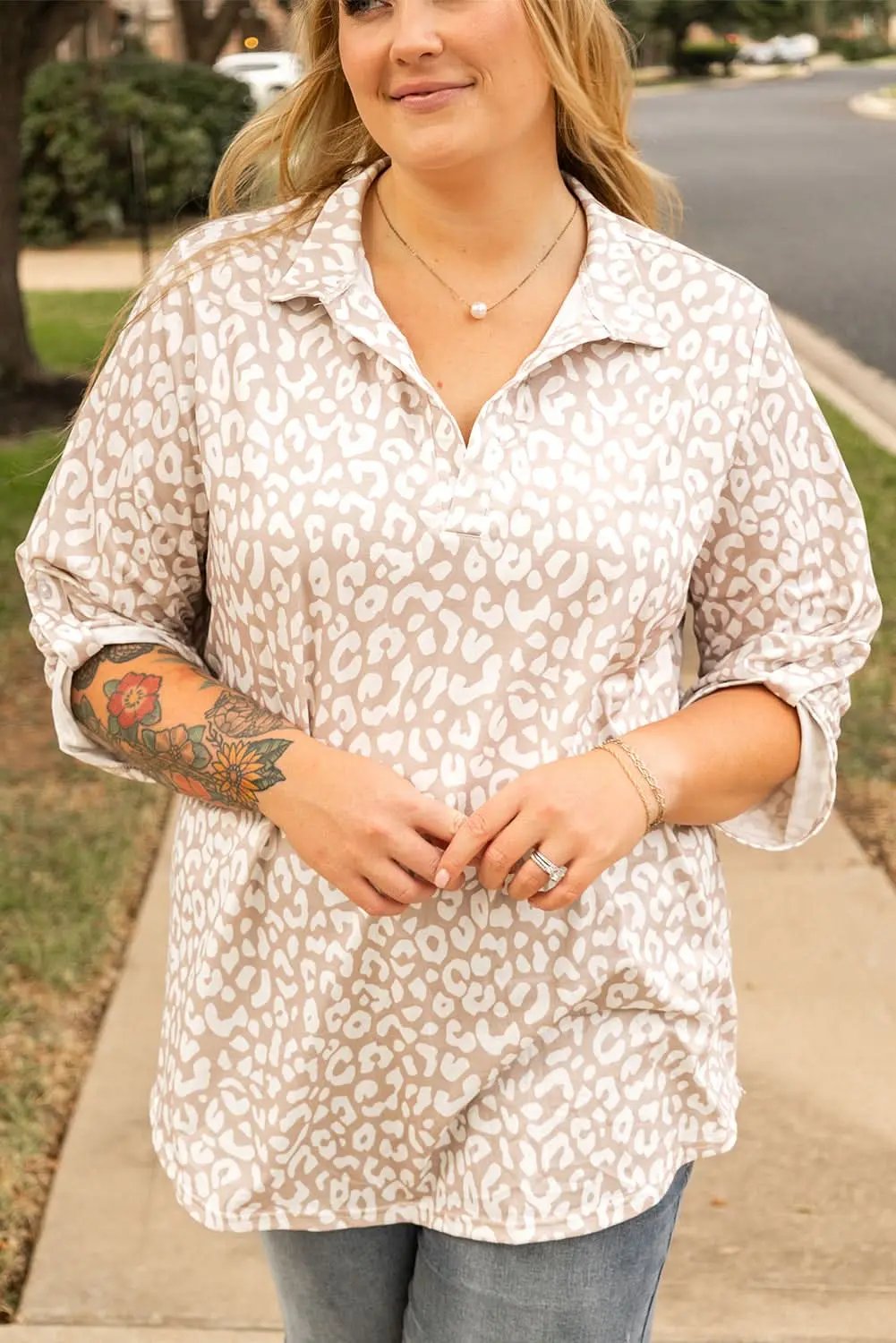 Apricot leopard print plus size top - Love Salve 