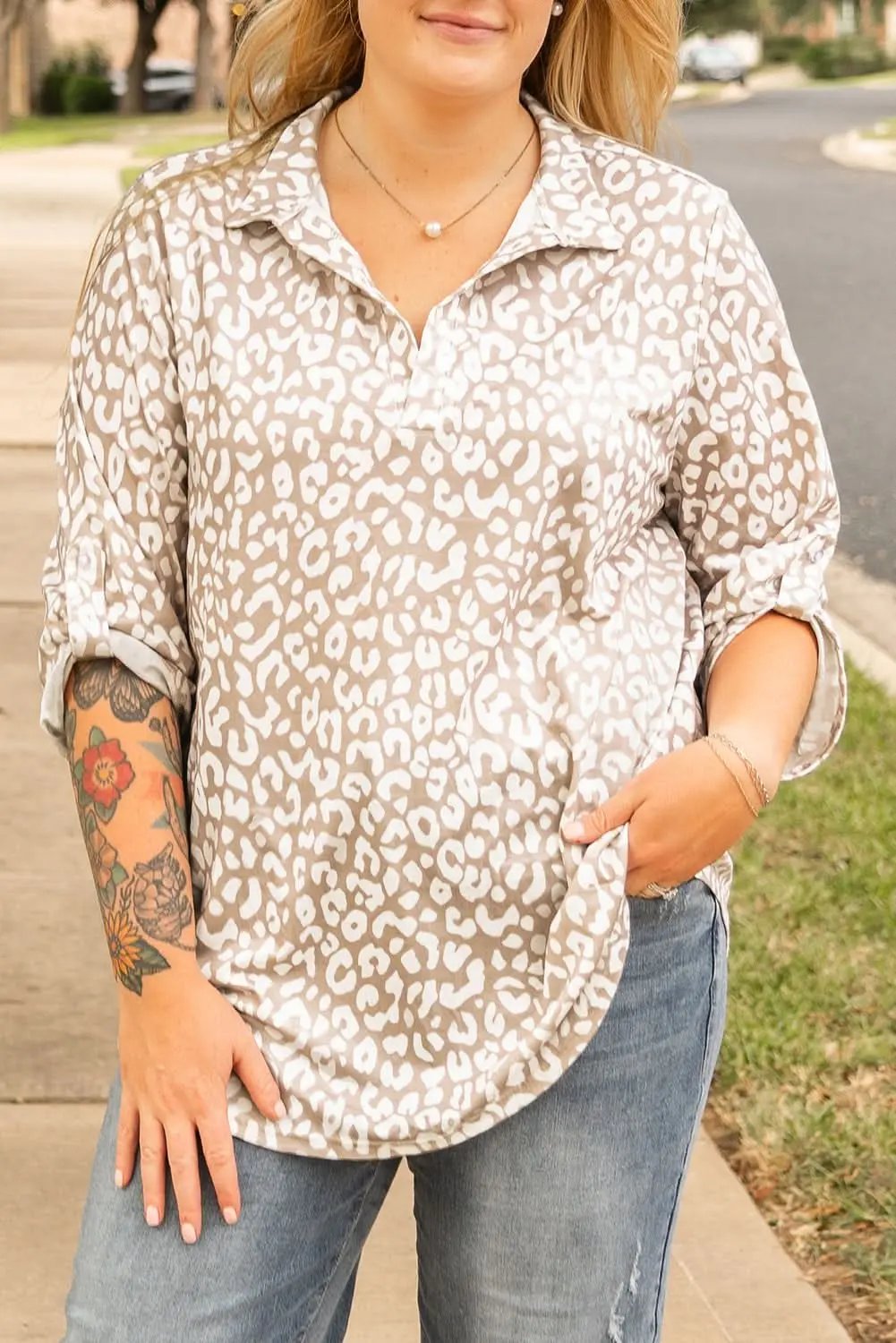 Apricot leopard print plus size top - Love Salve 