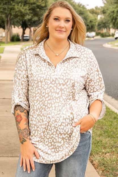 Apricot leopard print plus size top - Love Salve 
