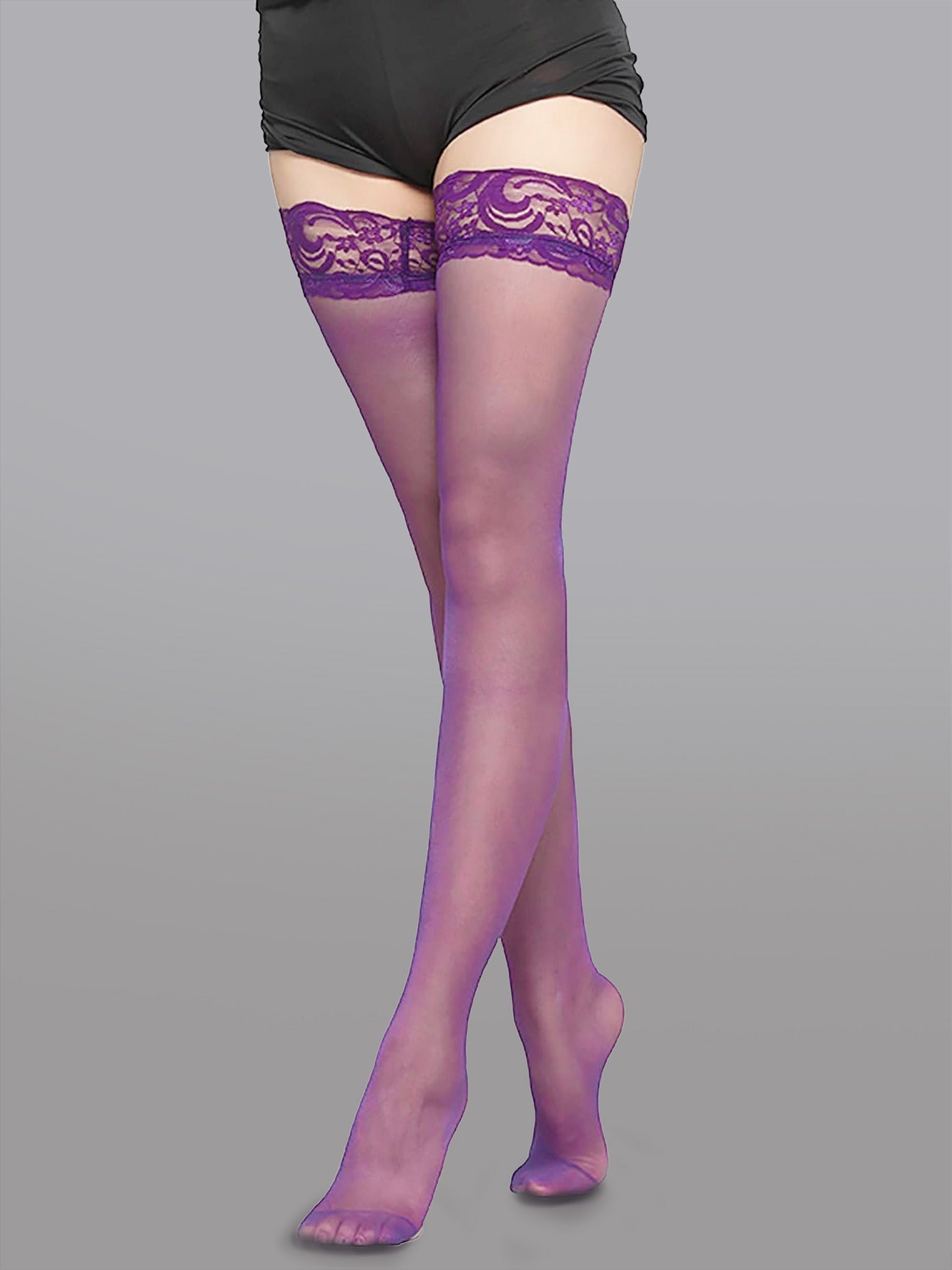 Lace Top Stockings with Floral Design for Elegant Style