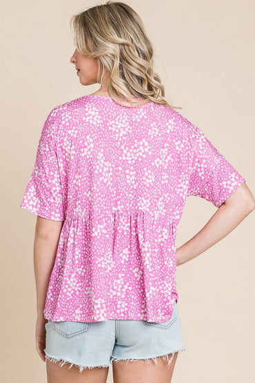 BOMBOM Floral Round Neck Peplum Blouse - Love Salve 