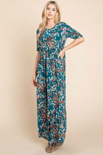 BOMBOM Printed Shirred Maxi Dress - Love Salve 