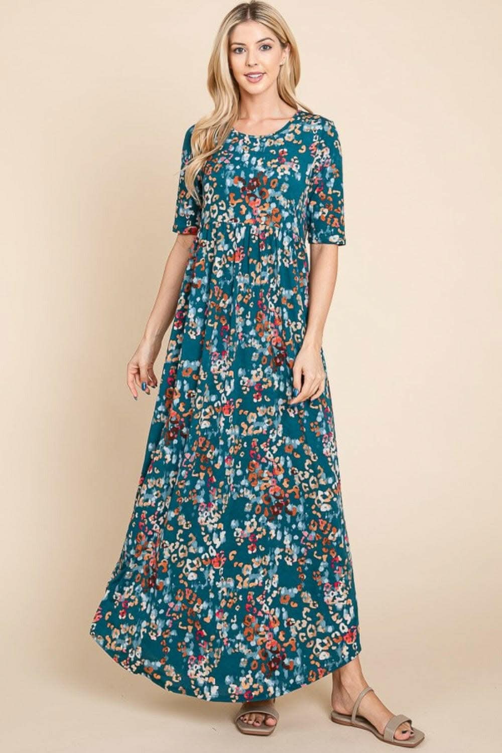 BOMBOM Printed Shirred Maxi Dress - Love Salve 