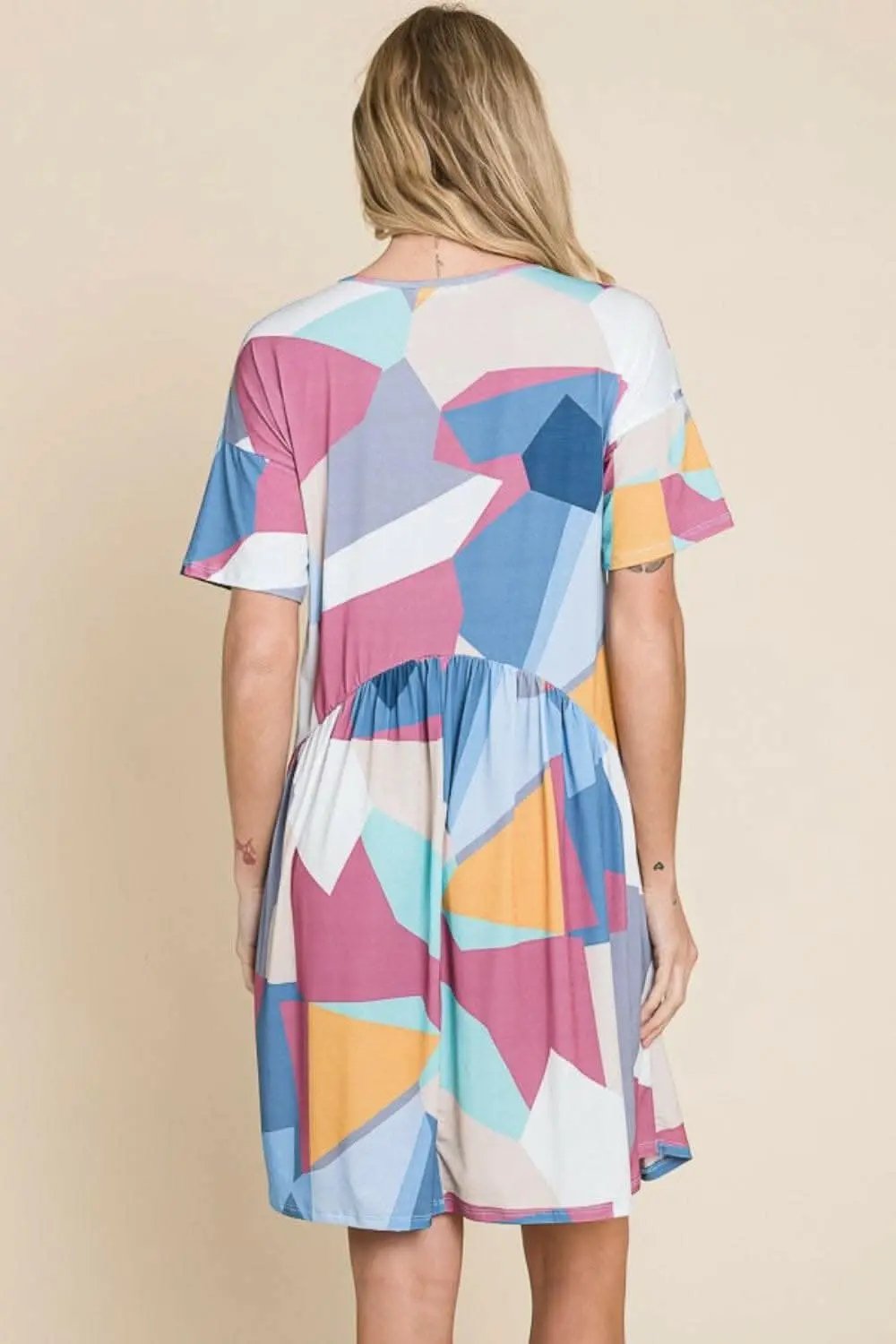 BOMBOM Ruched Color Block Short Sleeve Dress - Love Salve 