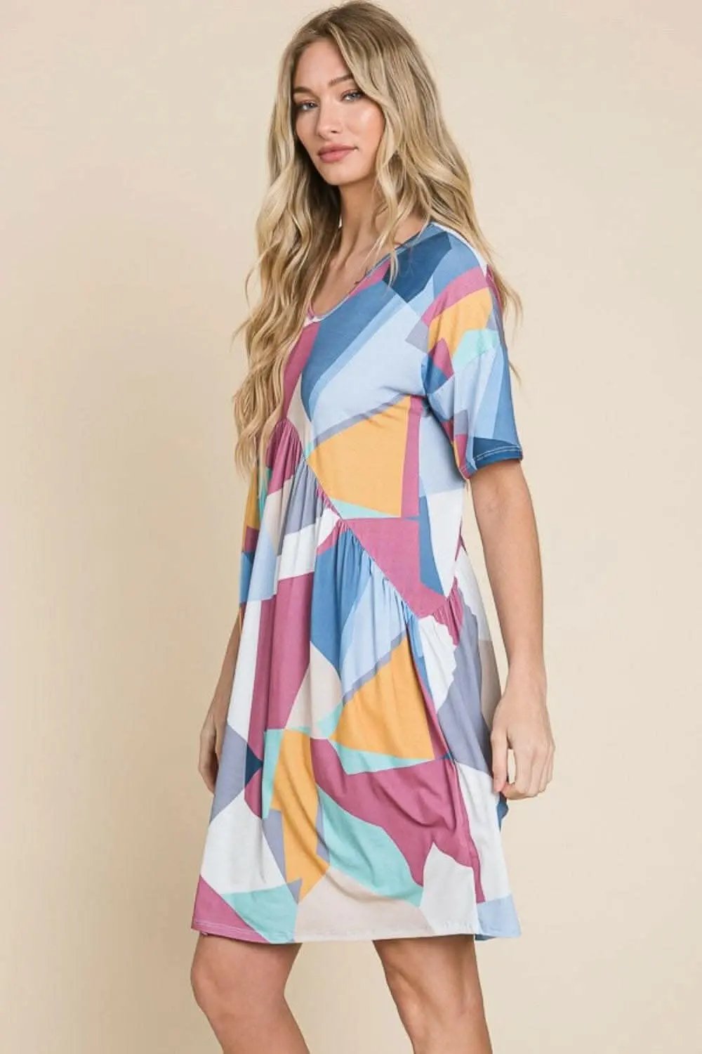 BOMBOM Ruched Color Block Short Sleeve Dress - Love Salve 