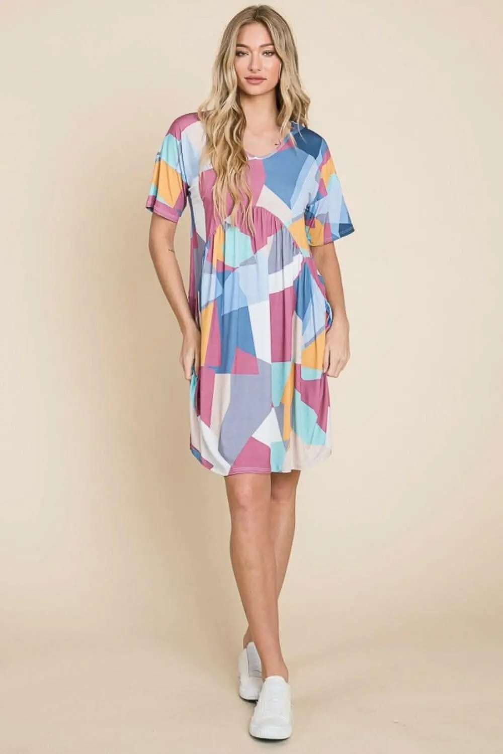 BOMBOM Ruched Color Block Short Sleeve Dress - Love Salve 