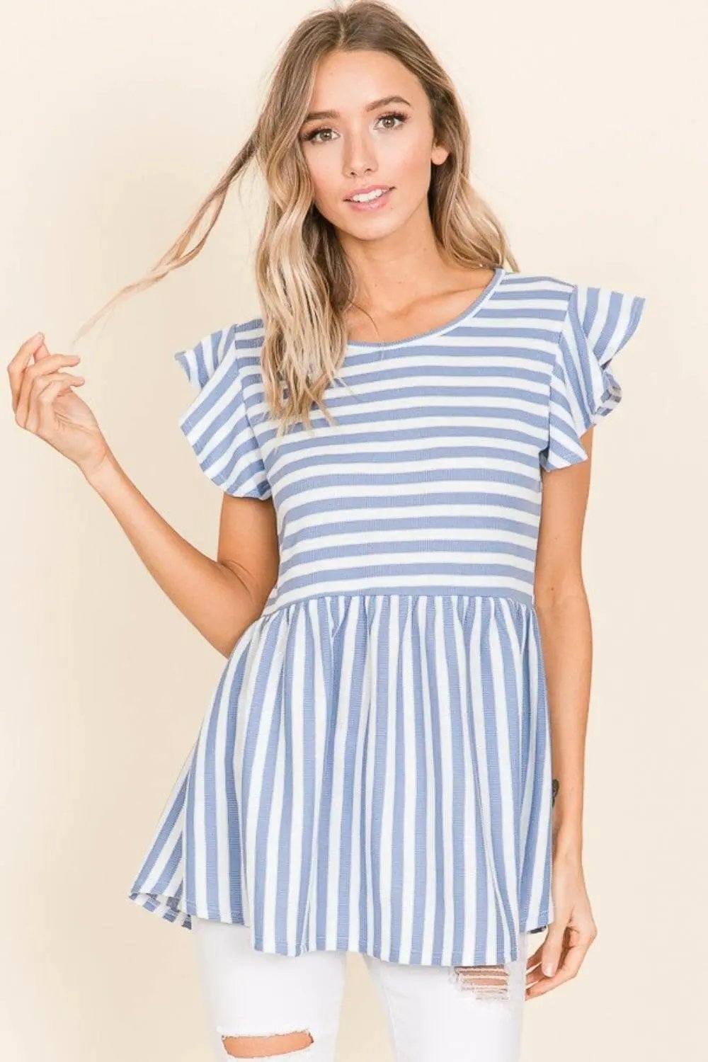 BOMBOM Striped Round Neck Blouse - Love Salve 