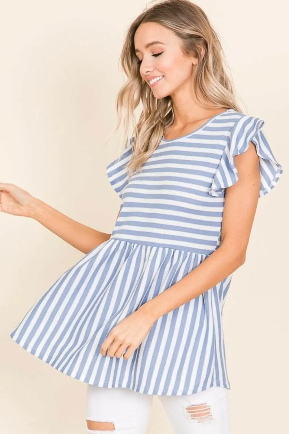 BOMBOM Striped Round Neck Blouse - Love Salve 