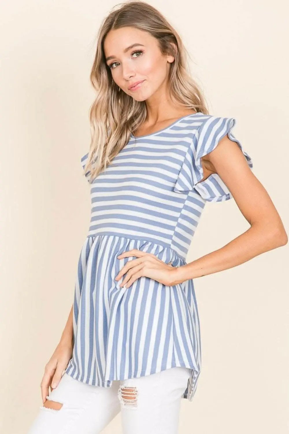 BOMBOM Striped Round Neck Blouse - Love Salve 