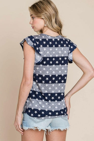 BOMBOM Striped Round Neck Cap Sleeve T-Shirt - Love Salve 