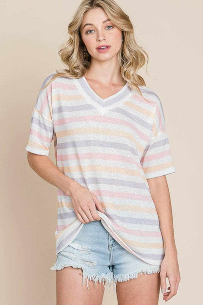 BOMBOM striped v-neck tee 