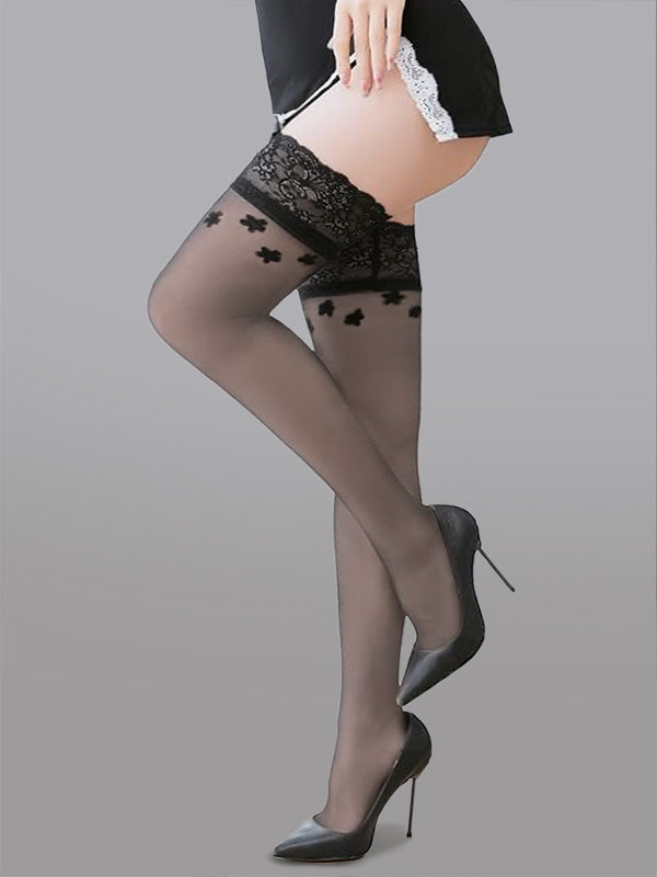 Flower Lace High Stockings Thigh High Sexy Mesh Design Hello.LA.Girl