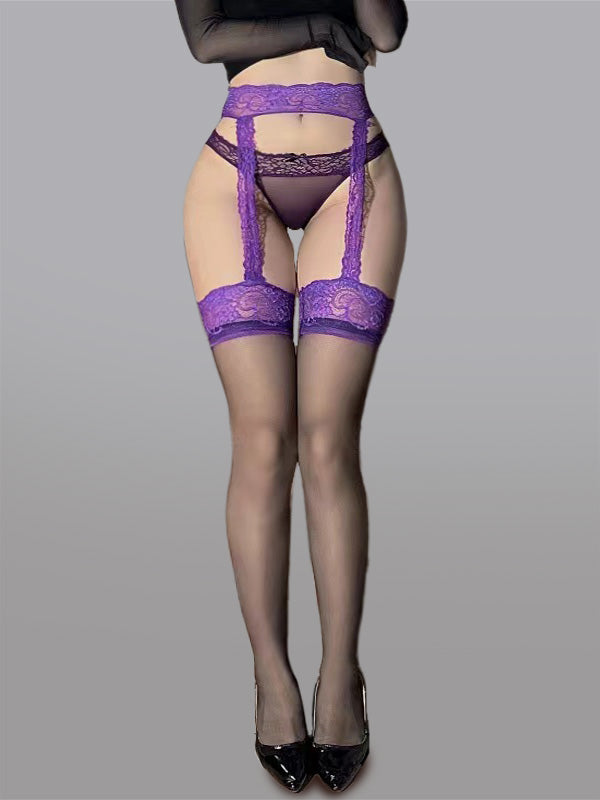 Garter Belt With Lace Stockings Thigh Highs Set Elegant Hello.LA.Girl
