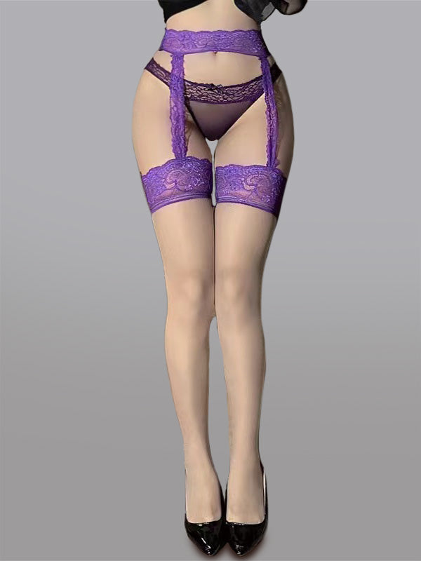 Garter Belt With Lace Stockings Thigh Highs Set Elegant Hello.LA.Girl