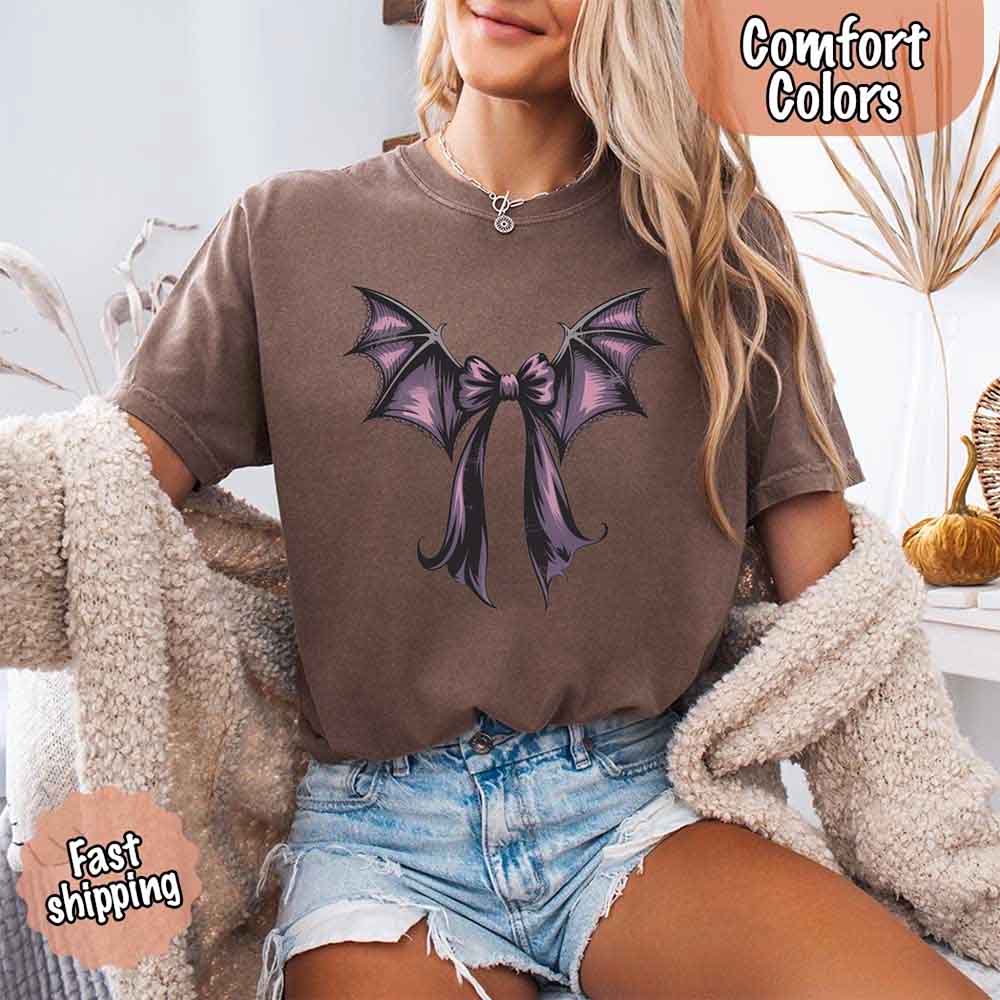Bat Bow Comfort Colors Shirt – Trendy Halloween Tee Adorb Custom Tees