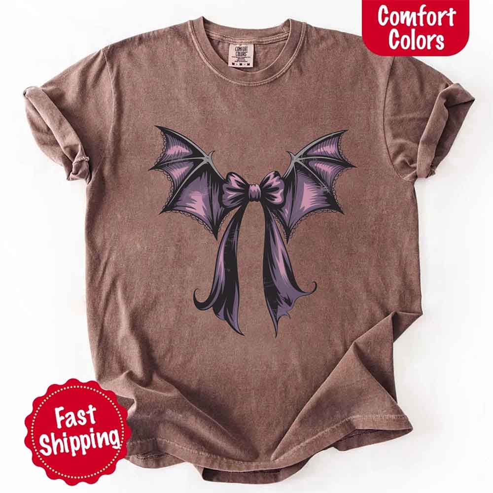 Bat Bow Comfort Colors Shirt – Trendy Halloween Tee Adorb Custom Tees